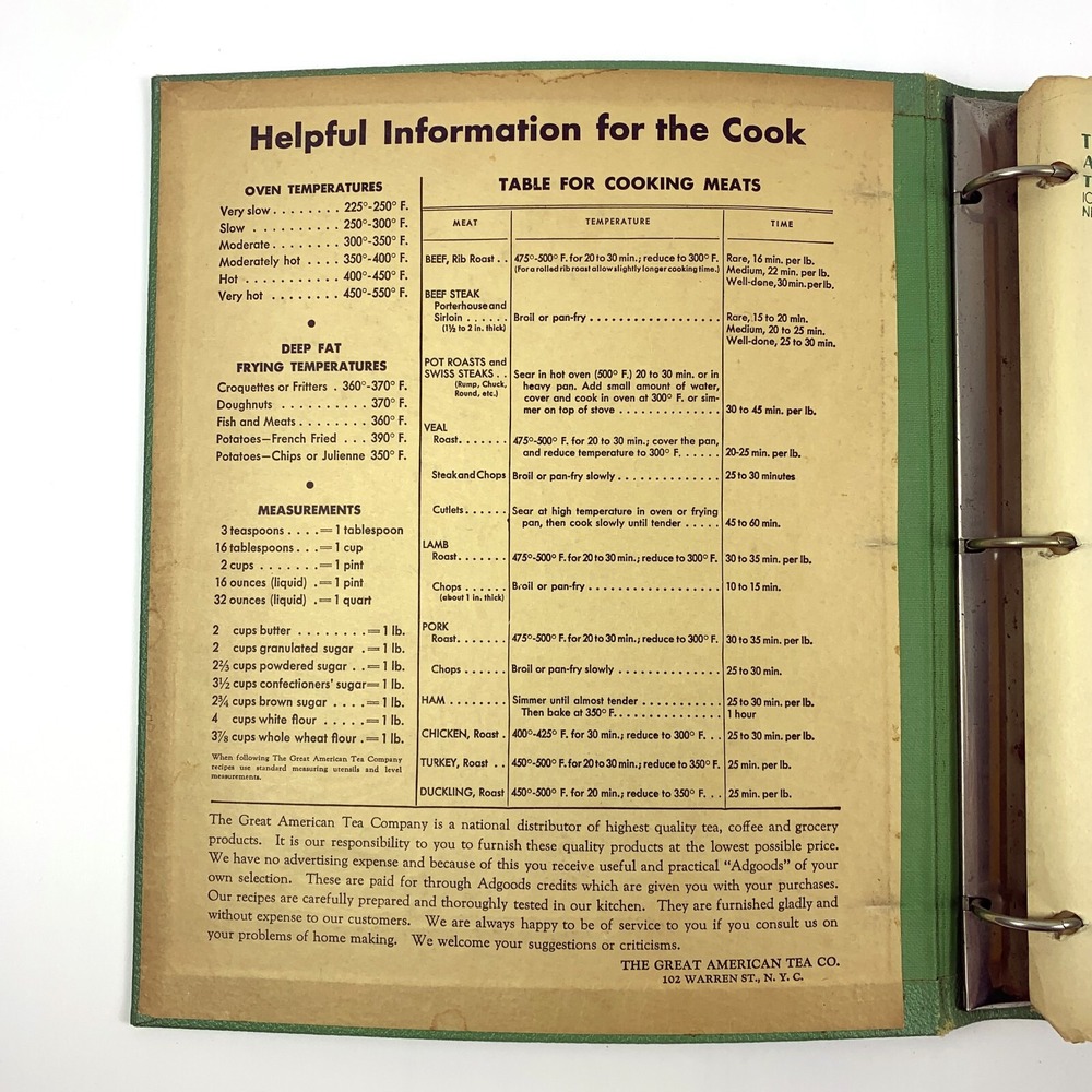 The Great American Tea Co Recipe Binder w/ Recipes Test Kitchen News READ/SEE